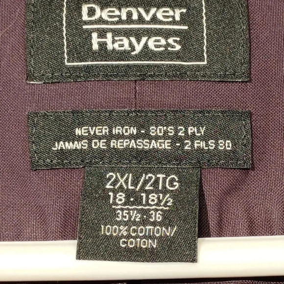Denver Hayes Purple Never Iron Long Sleeve Button Down Shirt Size 2 XL 18-18-1/2 - Picture 3 of 11